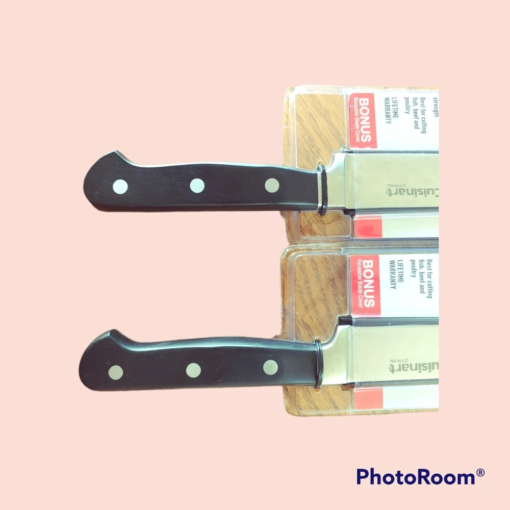 Cuisinart New Carbon Stainless Steel Slicing Knives Set of 2 with Shields